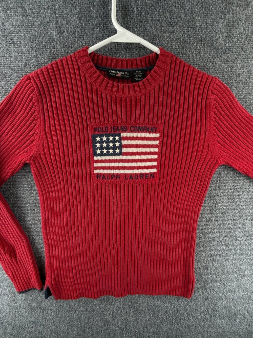 Ralph Lauren Polo Jeans Women Red Pullover Crew Neck Sweater Ribbed Knit Adult